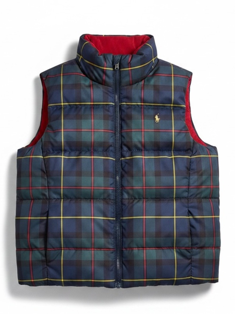 Polo Ralph Lauren Reversible Tartan Plaid / Red Corduroy Puffer Vest